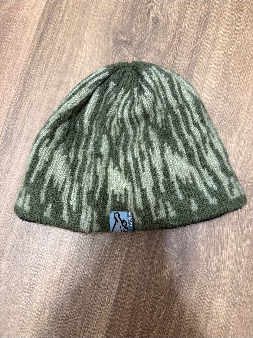 Turtle Fur Olive Green Knit Beanie 100% Wool Yarn Outer Part